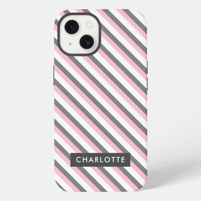 Cute diagonal stripes pattern custom name iPhone case (Back)