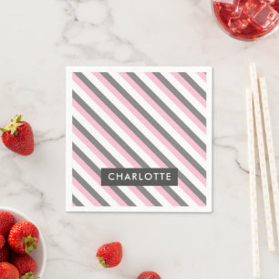 Cute diagonal stripes pattern custom name napkin