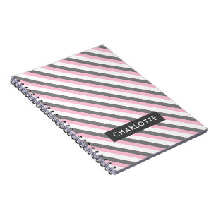 Cute diagonal stripes pattern custom name notebook