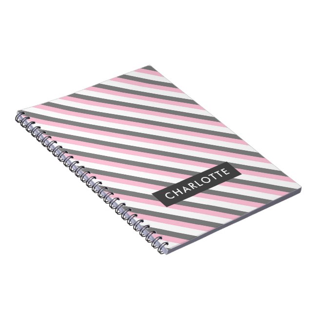 Cute diagonal stripes pattern custom name notebook (Right Side)