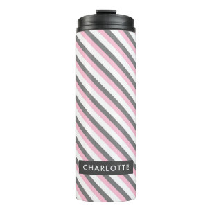 Cute diagonal stripes pattern custom name thermal tumbler