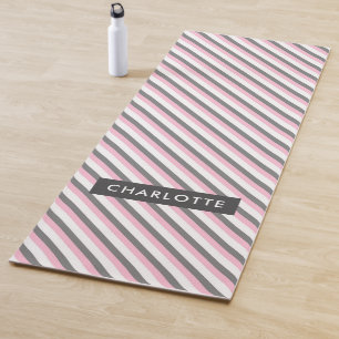 Cute diagonal stripes pattern custom name yoga mat