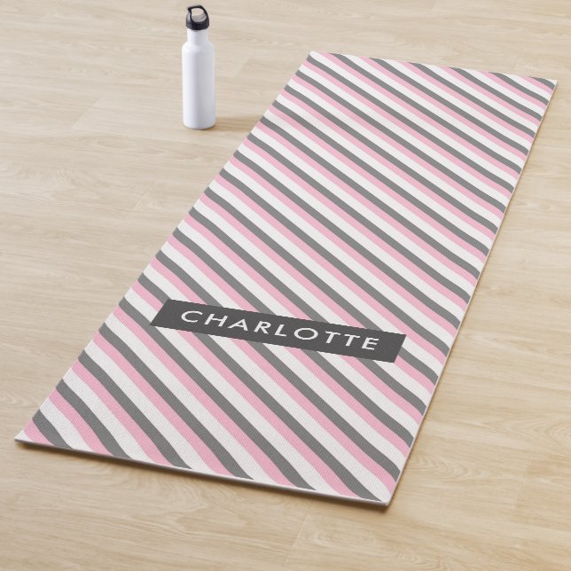 Cute diagonal stripes pattern custom name yoga mat (In Situ)