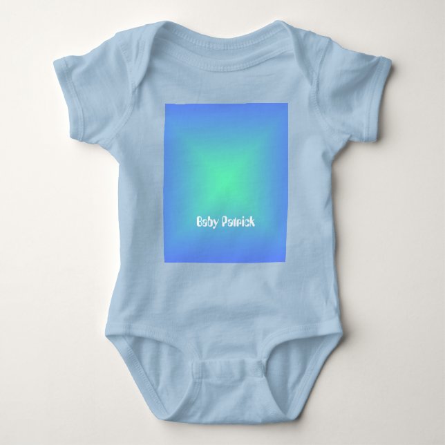 Cute diamond blue to aquamarine green personalised baby bodysuit (Front)