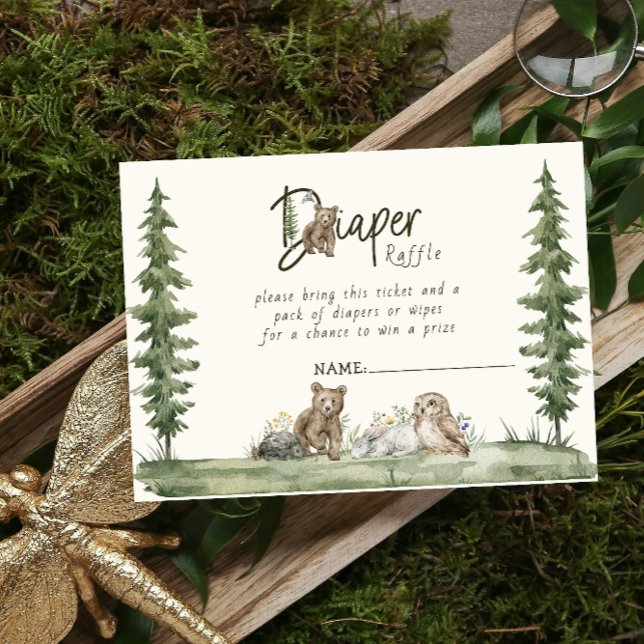 Cute Diaper Raffle Woodland Watercolor Baby Shower Enclosure Card (Diaper Raffle Baby Shower)