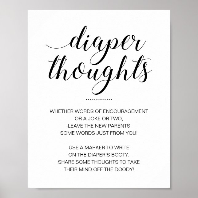 Cute Diaper Thoughts Sign Diaper Baby Shower Game (Front)