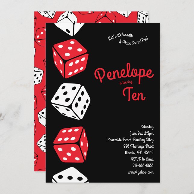 Cute Dice Games Kids Birthday Party Invitation (Front/Back)