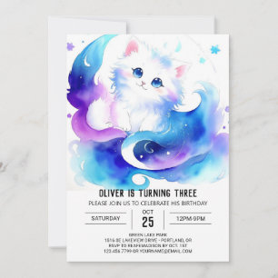 Cute Digital Kitten Birthday Invitation