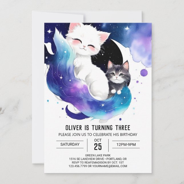 Cute Digital Kitten Birthday Invitation (Front)