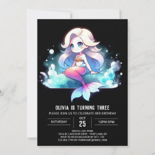 Cute Digital Mermaid Birthday Invitation