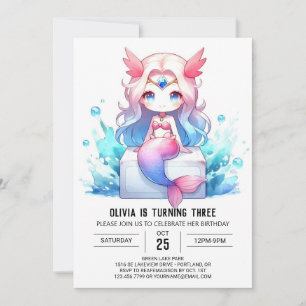 Cute Digital Mermaid Birthday Invitation