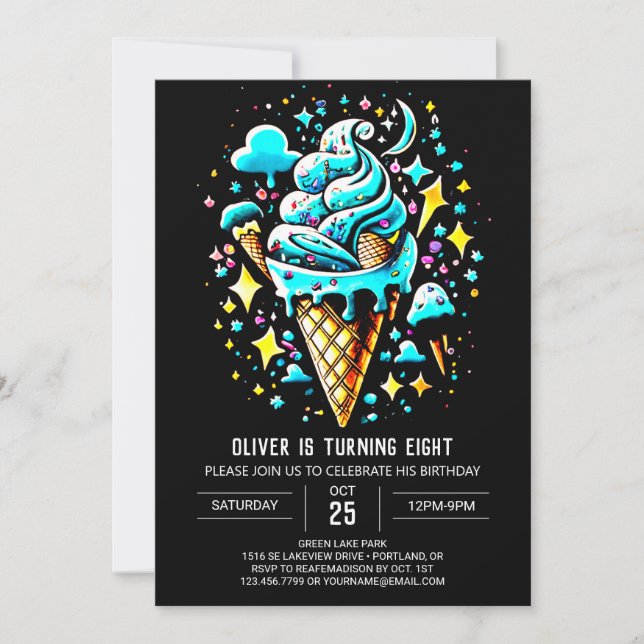 Cute Digital Sweet Boy Ice Cream Birthday Invitation (Front)