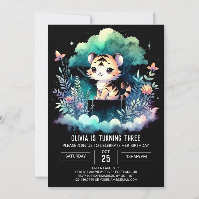 Cute Digital Tiger Birthday Invitation (Front)