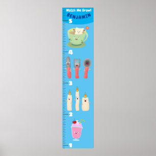 Cute dining table utensils cartoon growth chart