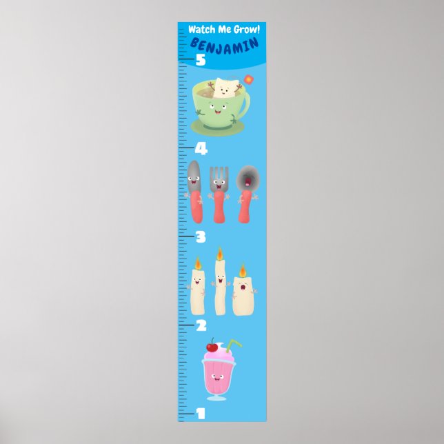 Cute dining table utensils cartoon growth chart (Front)