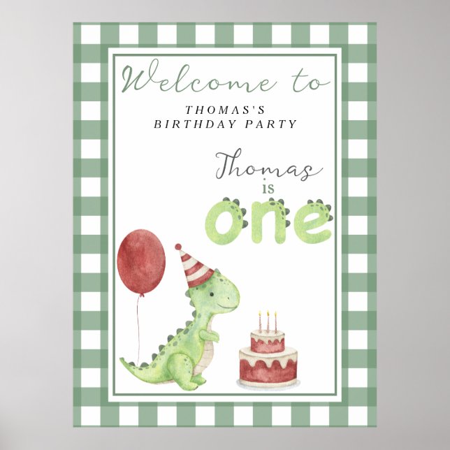 Cute Dino 1st Birthday Party  Poster (Front)