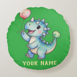 Cute Dino- Ankylosaurus Personalised Round Cushion