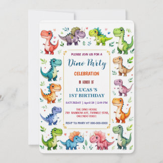 Cute DIno Baby Dinosaurs 1st Birthday party Save T Save The Date