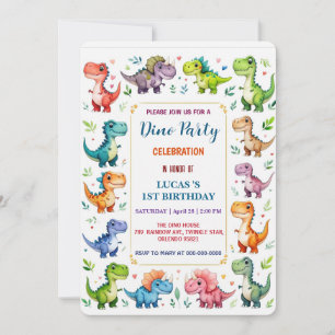 Cute DIno Baby Dinosaurs 1st Birthday party Save T The Date