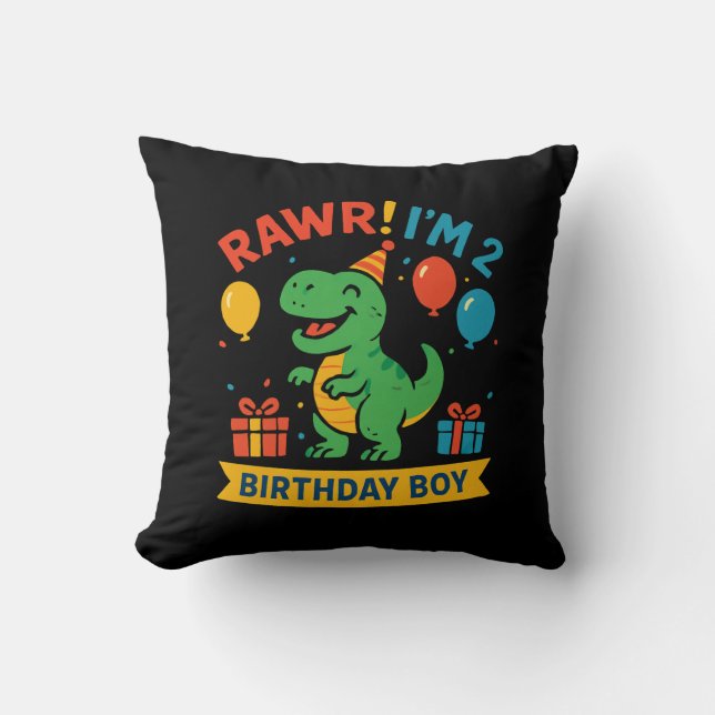 Cute Dino Birthday Boy Throw Pillow Design (Front)