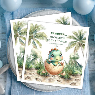 Cute Dino Boy Baby Shower Hatching Soon Napkins