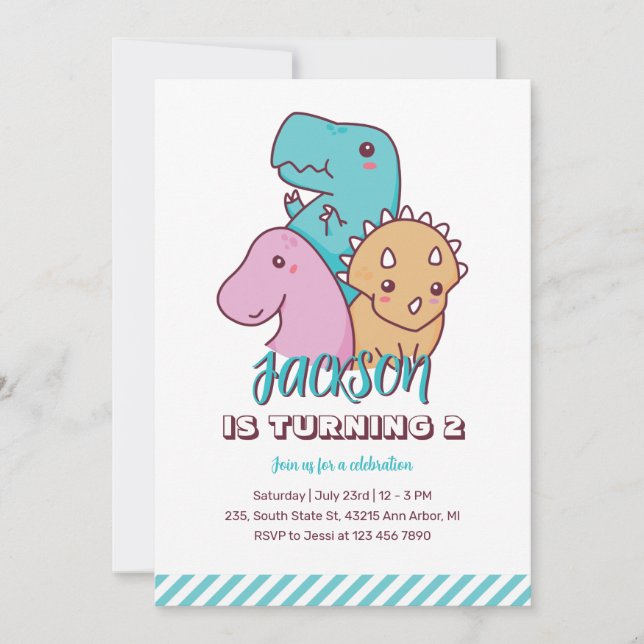 Cute Dino Cartoon Dinosaur Birthday Invitation (Front)
