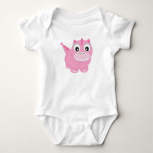 Cute Dino Cartoon Girly Pink Baby Bodysuit