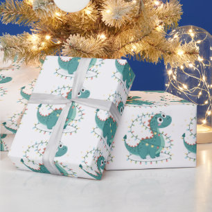 Cute Dino Christmas Lights Kids & Boy Wrapping Paper
