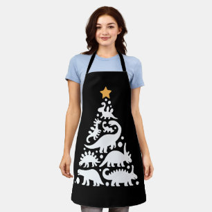Cute Dino Christmas Tree Funny Dinosaur Holiday Apron