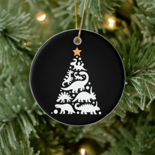 Cute Dino Christmas Tree Funny Dinosaur Holiday Ceramic Ornament