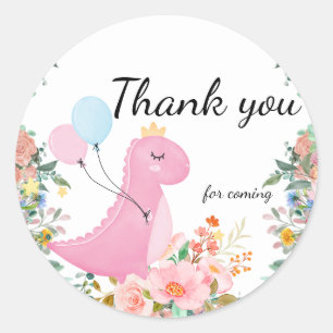 Cute dino crown balloon flora classic round sticker