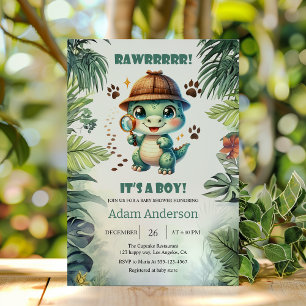 Cute Dino Detective Boy Baby Shower Invitation