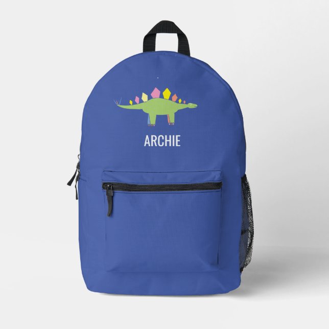 Cute Dino Dinosaur Personalised Blue Printed Backpack (Front)