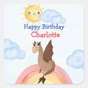 Cute dino Dragon Boy Birthday Party Square Sticker