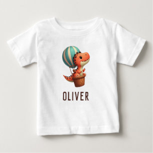 Cute Dino Flying in a Hot Air Balloon Baby T-Shirt