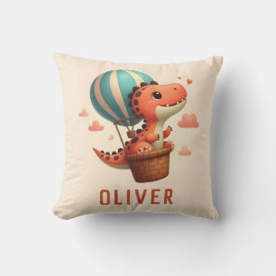 Cute Dino Flying in a Hot Air Balloon Cushion