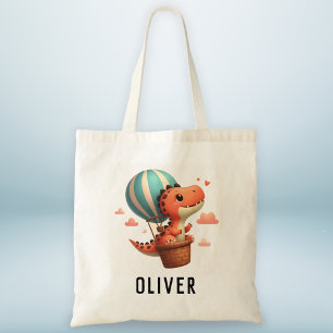 Cute Dino Flying in a Hot Air Balloon Tote Bag
