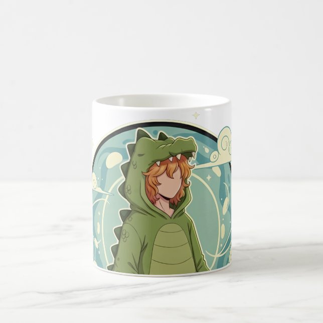 Cute Dino Friend Anime Boy - Green Dinosaur Coffee Mug (Center)