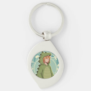 Cute Dino Friend Anime Boy - Green Dinosaur Key Ring