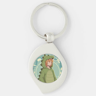 Cute Dino Friend Anime Boy - Green Dinosaur Key Ring