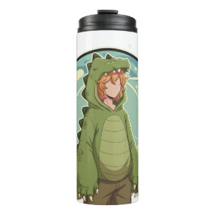 Cute Dino Friend Anime Boy - Green Dinosaur Thermal Tumbler