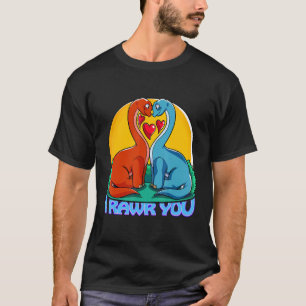 Cute Dino I Rawr You Brachiosaurus Love Heart Vale T-Shirt