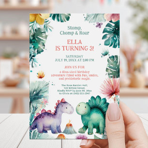 Cute Dino Jungle Birthday Fun Invitation