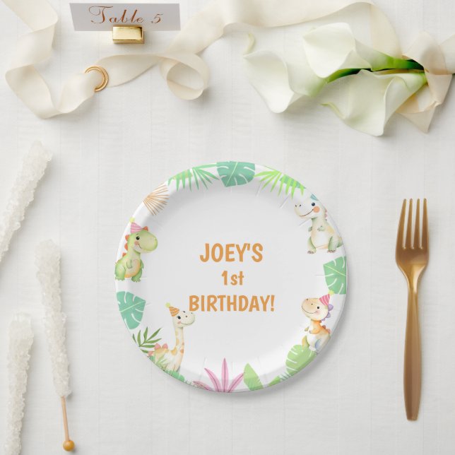 Cute Dino Jungle Birthday Party Paper Plate (Wedding)