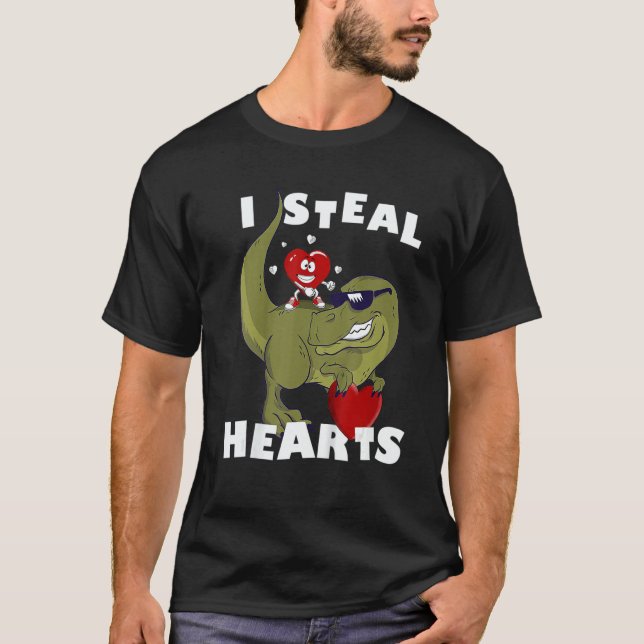 Cute Dino Kids I Steal Heart Little Boys Valentine T-Shirt (Front)