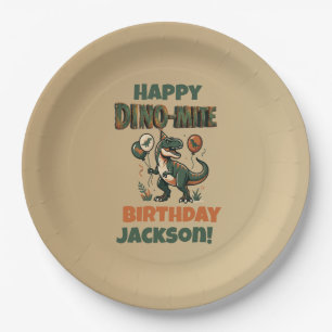 Cute Dino-Mite Kids Name Dinosaur Birthday Plates