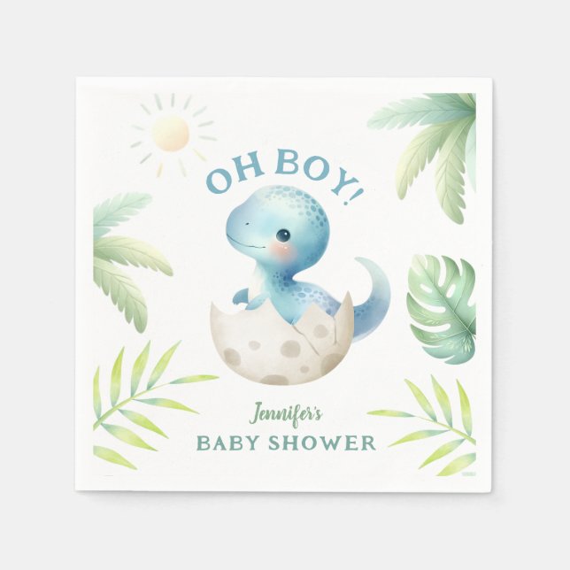 Cute Dino Oh Boy Dinosaur Baby Shower  Napkin (Front)