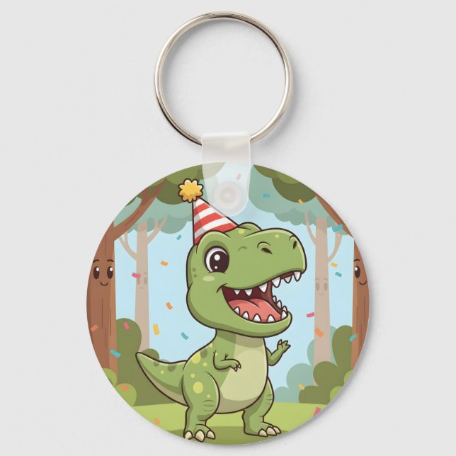 Cute Dino Party  Key Ring (Front)