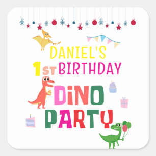 Cute Dino Party Kid's Birthday Square Sticker