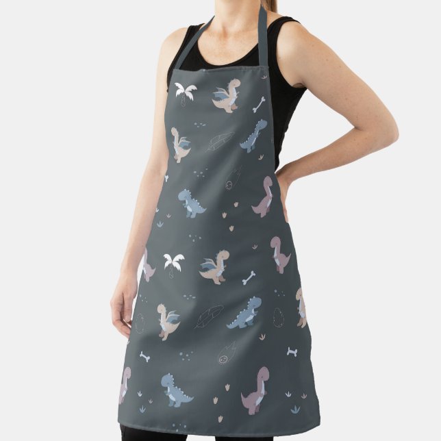 Cute Dino Patern Bluish Grey Apron (Insitu)